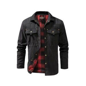 NWT Men's Black Flannel Lined Shirt Jacket Shacket | Quilted Workwear